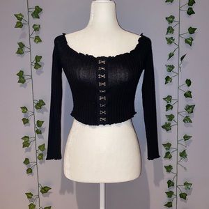 Women’s Love Fire Over The Shoulder Black Long Sleeve Top